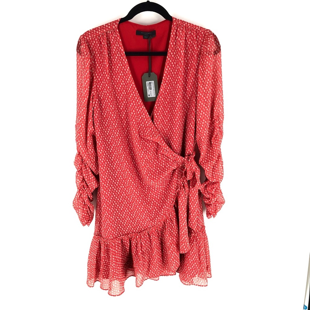 NWT All Saints Flores Hearts Wrap Dress, L/US 10